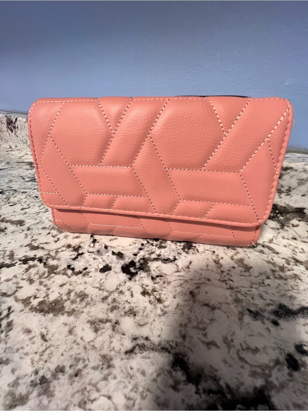 Quilted Pink Leatherette Clutch Wallet - Women's Bag